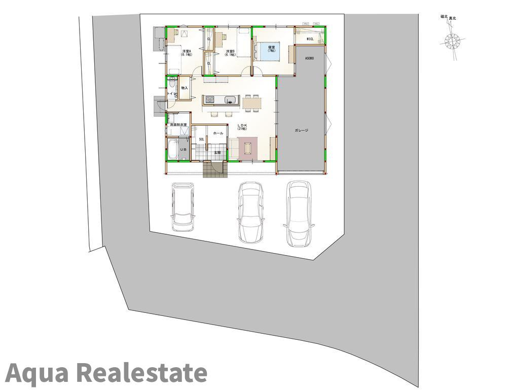 オール電化デザイナーズハウス高松市六条町④の区画図|土地面積255.17m2、建物面積121.73m2 　