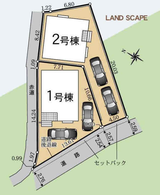 【本日ご案内可能】みよし市三好町　全2棟の区画図|全体区画数｜全2棟
◆駐車2台可能！(但し、車種による)
◆セットバック済みで前面道路幅員広がっています♪
◎まずは、お気軽にお問い合わせください。現地を案内しながら周辺環境も見て頂けます。　　　　　