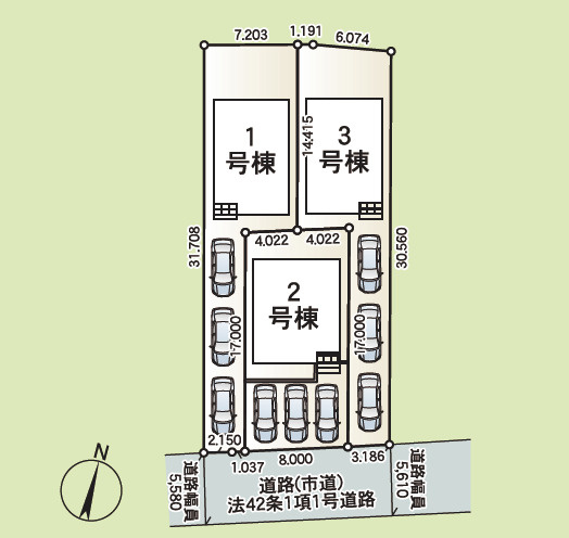 クレイドルガーデン南城市佐敷佐敷 第1・３号棟の区画図|区画図／３号棟／接道状況：南側5.5ｍ公道