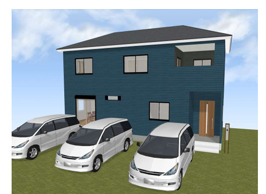 【外観パース】 | 川越市大字天沼新田　売地　C区画 | 建物プラン例（C号地）建物価格）1,115万円（建物価格のみ　税抜き）、建物面積　　106.11　㎡