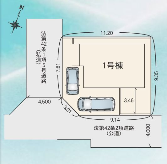 大和市西鶴間7丁目新築戸建て　1号棟の区画図|配置図「大和市西鶴間7丁目新築戸建て　1号棟」
