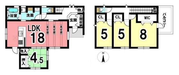 橿原市中曽司町 ／新築一戸建の間取り|■広々したリビング１８帖・４ＬＤＫの間取り！大容量の収納など、ご家族のお住まいにピッタリです！