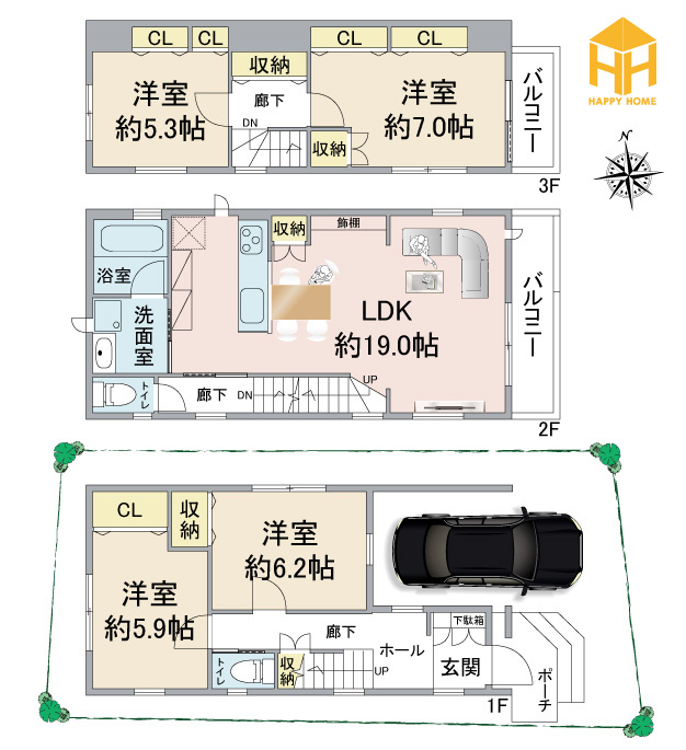 ハピクルタウン伊丹市瑞原3丁目新築一戸建て│4LDK+駐車1台可の間取り|※図面と現況に相違がある場合は、現況を優先します。
