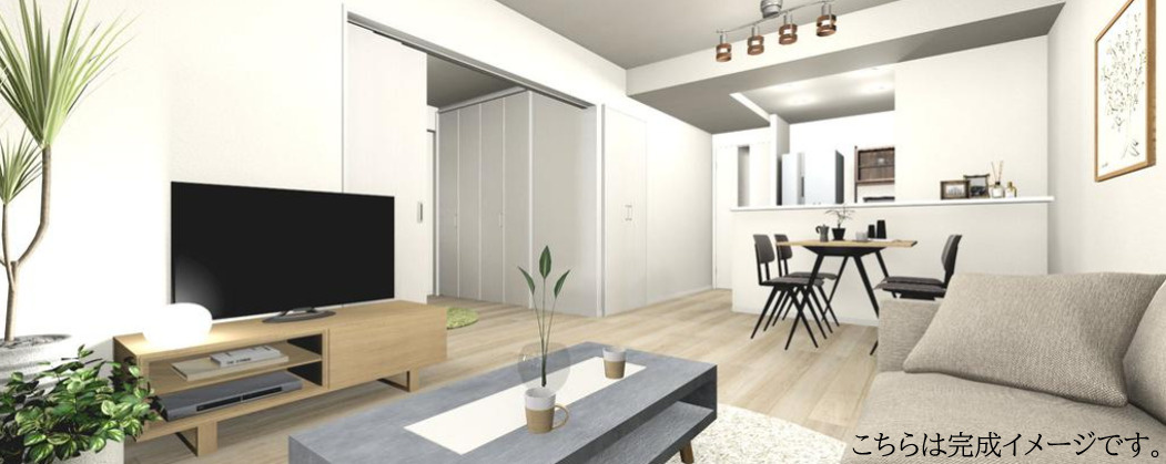 メゾン・ド・ルミネ東大宮の居間・リビング|二面採光の明るさが際立つ14.2帖のLDK。東京ガスグループによる洗練されたデザインへの刷新で、家族が自然と集まる心地よい空間へ。現代の暮らしに調和する、開放感あふれる住まいが誕生します。