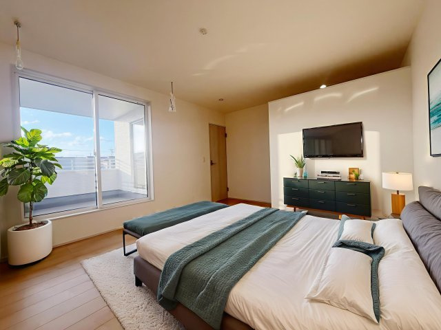 新築戸建・新築建売　福島市蓬莱6丁目第2　蓬莱東小・蓬莱中の洋室|画像はバーチャルホームステージングの加工による演出で、実際の家具は付きません。