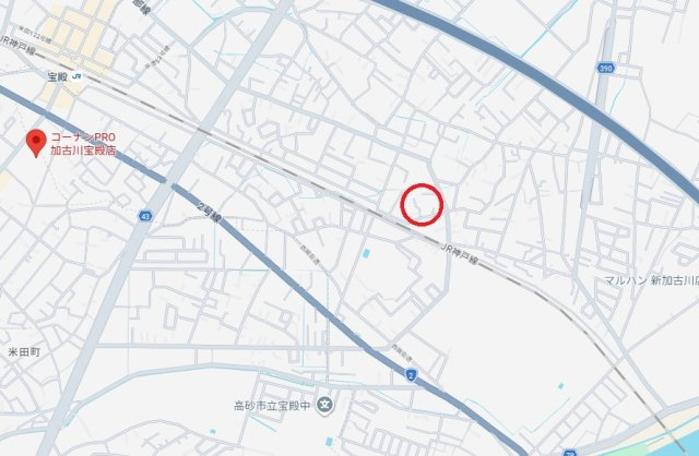 加古川市東神吉町西井ノ口　　JR「宝殿駅」徒歩16分の地図