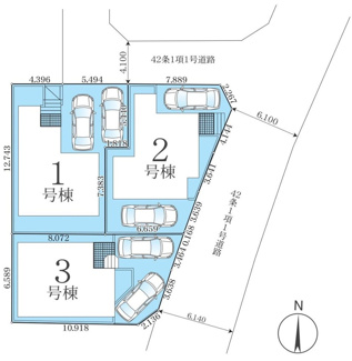 【区画図】 | 座間市立野台3丁目  1号棟 2期 | 1号棟　北側約4.1ｍ公道　駐車並列2台（車種によります）　敷地面積34.2坪