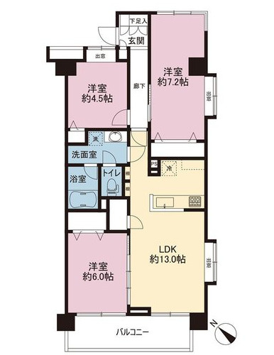 サングレイス横浜蒔田の間取り|３室ある洋室にはすべて収納が備わっていて暮らしやすい間取りとなっています。