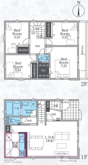 【間取り】 | 座間市立野台3丁目  3号棟 2期 | 都市ガス　網戸標準仕様　シャッター1箇所付　Ｗロックディンプルキー　二部屋から行き来できるバルコニー　食洗器・浄水器　浴室乾燥機+窓　全居室収納　リビング収納　LDK18.9帖