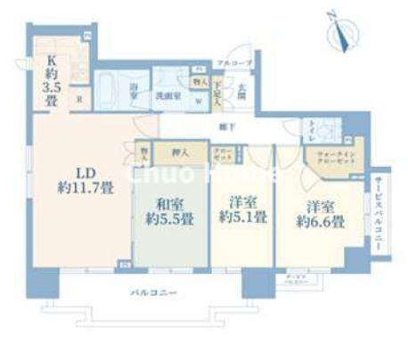 クレストフォルム亀戸ビュータワーの間取り|12階部分・南西向き・3方角部屋につきまして日当り・通風・眺望良好