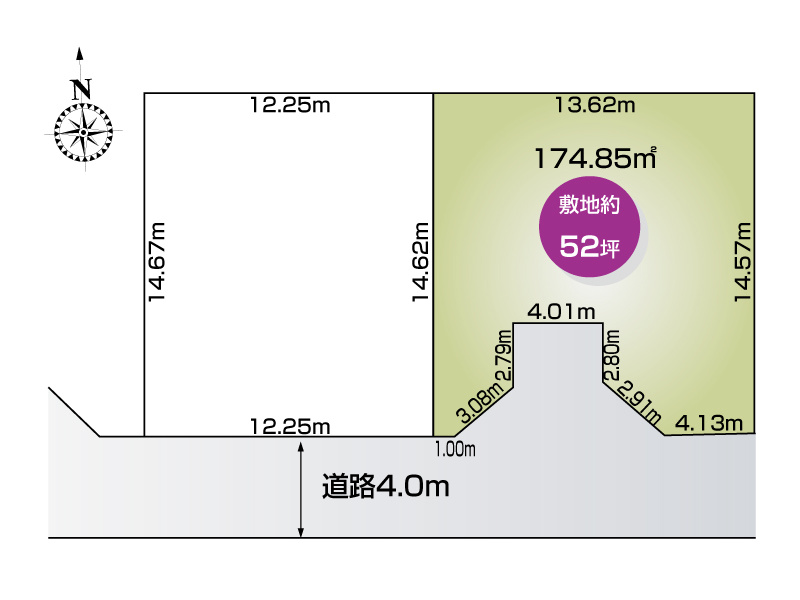 約52坪南向き敷地。たっぷりの陽光が降り注ぐ開放的な住環境で、駐車スペースも確保しております。家族の理想の暮らしを叶えます。