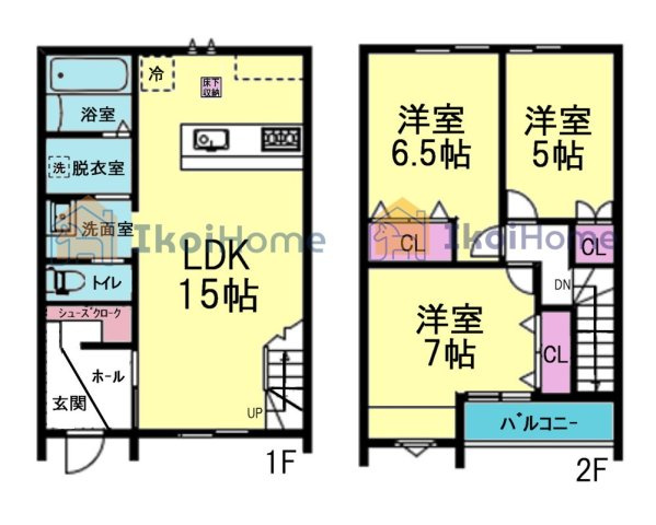 神戸市西区水谷2丁目　中古戸建の間取り|使いやすい3LDKの間取り！2階に3部屋ございます！各部屋に収納完備！