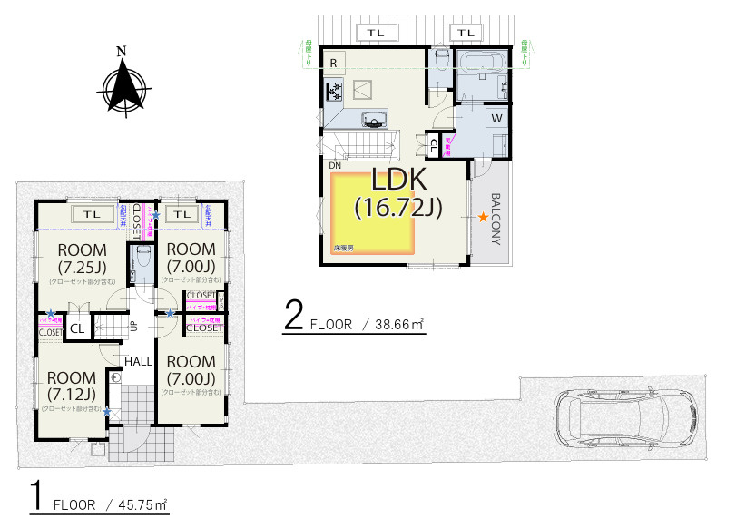 練馬区南田中1丁目　6家族様限定×大型分譲　建築条件付売地の参考プラン|6号地　4LDK+カースペース　敷地面積 102.13ｍ2　建物面積 84.41ｍ2　建物価格 1,690万円