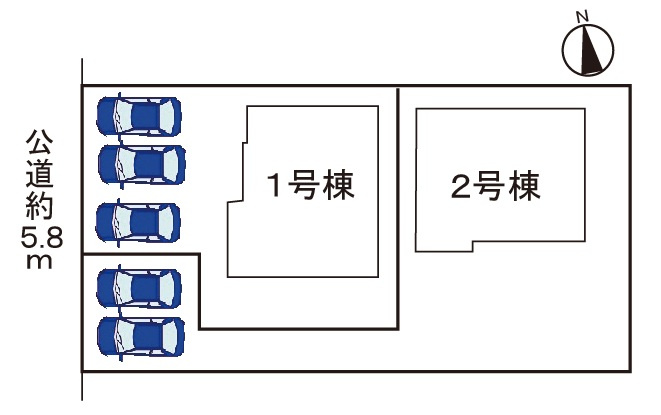 小牧市藤島町出口　新築戸建　2号棟の区画図|駐車2台並列可能