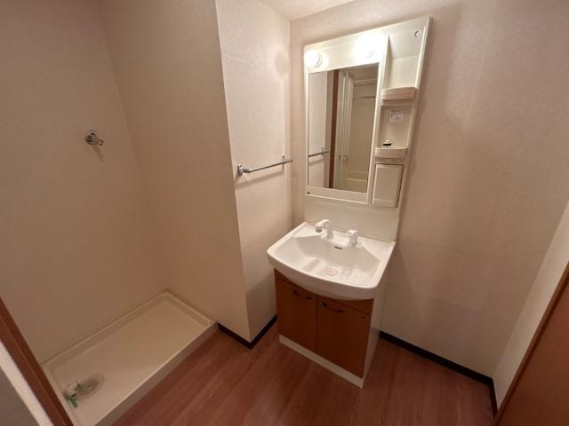 サンライズ高町の洗面所|カゴなども置きやすい洗面所