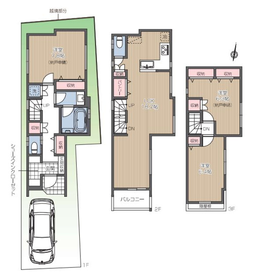 【間取り】 | 中野区野方５丁目　新築戸建て　B号棟 | 1LDK2S・土地面積71.56ｍ2・建物面積96.95ｍ2