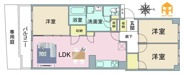 吹田ロイヤルマンションの間取り|・3LDK（専有面積70.77㎡）
・南向きの為陽当たり良好
・全居室洋室
※現況と図面が異なる場合現況を優先いたします。