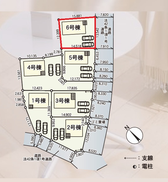 Cradlegarden　 那珂市瓜連　第14　6の区画図|並列駐車可能なカースペース確保。気になる他の物件と合わせての現地ご案内も可能です。HPから、またお電話でも、お気軽にお問い合わせください。

