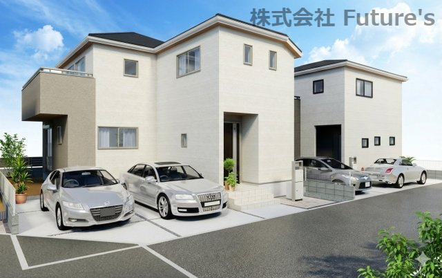 三郷市彦糸1丁目　新築戸建　全6棟　3号棟の外観パース|完成予想図にCGによる画像処理を行っています。実際とは多少異なる場合がございます。