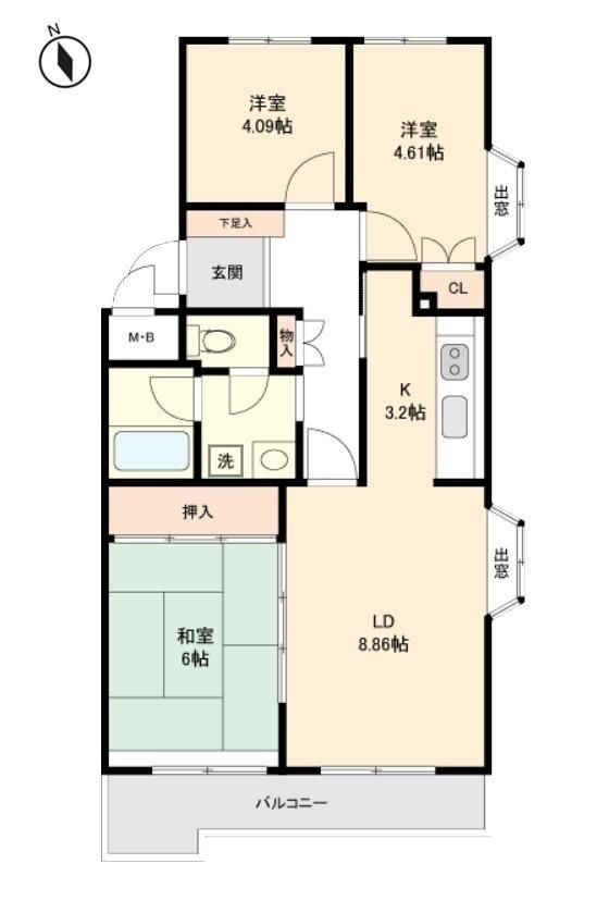 カルム宮崎台の間取り|※和室部分洋室に変更