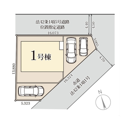 リーブルガーデン  小美玉市江戸　1期　限定1棟！の区画図|駐車3台可能。開放的な角地です。