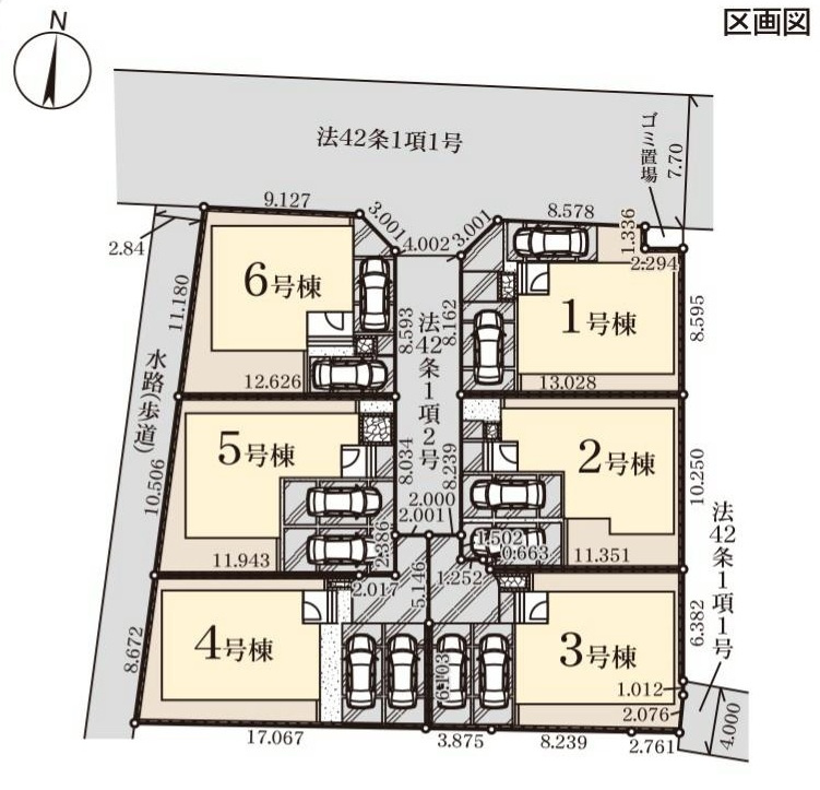 三郷市彦糸1丁目　新築戸建　全6棟　4号棟の区画図|全6棟の新築分譲地◆全棟カースペース2台分付き