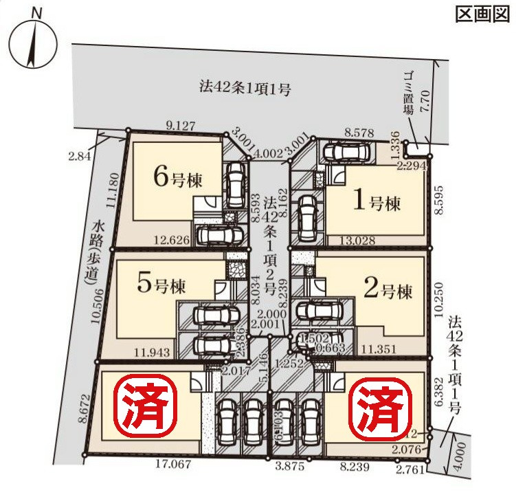 三郷市彦糸1丁目　新築戸建　全6棟　5号棟の区画図|全6棟の新築分譲地◆全棟カースペース2台分付き