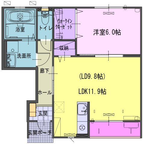 ヴェルジェ畑中の間取り|11.9帖LDK＋WIC＋一坪風呂。ひとり暮らしの理想をちゃんと形に。