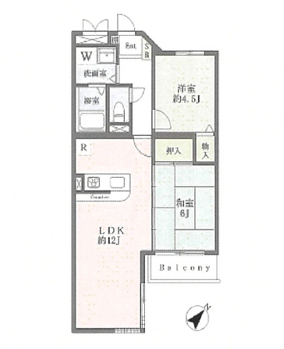 【間取り】 | セザール第３上福岡 | ２LDK