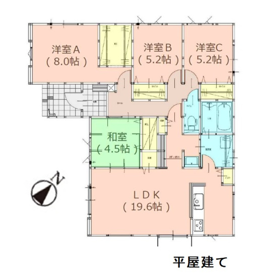 【間取り】 | 大野城市若草2丁目2期・平屋　1号棟（全1棟）【仲介手数料無料・0円】 | 平日、土日祝日もお好きな日時にご見学可能です。お気軽にお問合せ下さい。