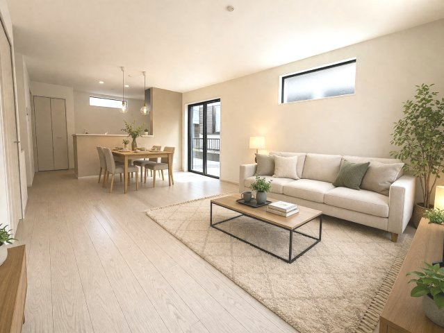 【内装】 | 大野城市若草2丁目2期・平屋　1号棟（全1棟）【仲介手数料無料・0円】 | 施工例。リビングです。施工例は完成時と異なる場合があります。