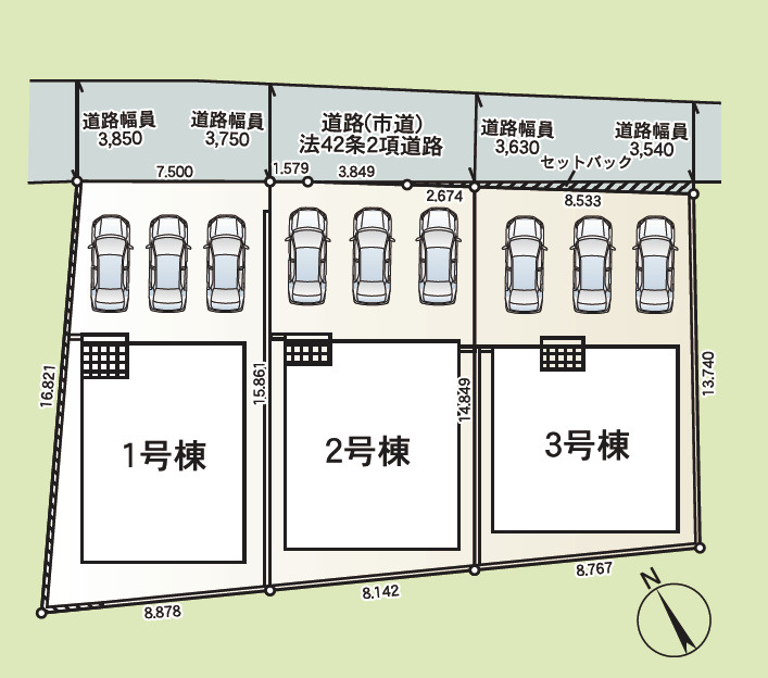 クレイドルガーデン糸満市喜屋武 第６・３号棟の区画図|３号棟／区画図／接道：北東側3.5ｍ公道