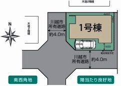 川越市山田　新築分譲　西武新宿線『本川越駅』バス11分　【山田小学区】の区画図