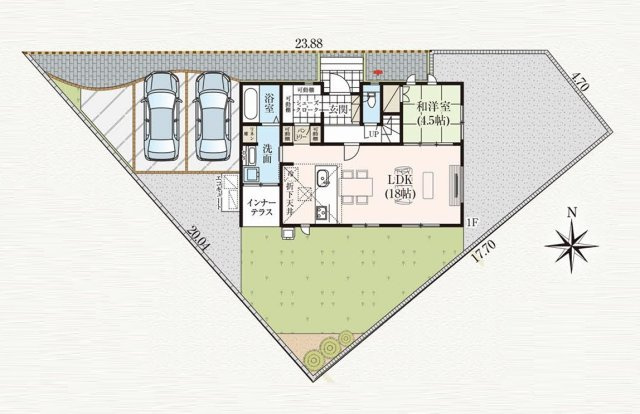郡山市片平町字釜場　　　　　　小山田小学校、郡山第６中学区の区画図