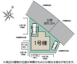 最寄り駅まで徒歩圏内　前面道路広々でゆったり駐車の区画図|カースペース2台分