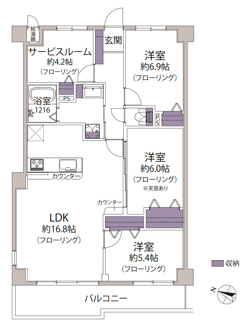 インペリアル東白楽ガーデンハウスA棟の間取り
