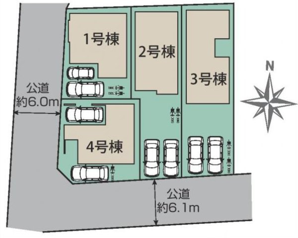  の前面道路含む現地写真|〇4号棟〇
3（4）LDK+S+ビルトインガレージ1台+屋外カースペース1台
※2026年4月撮影