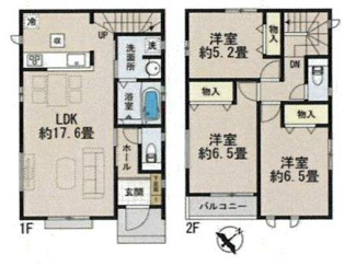 【間取り】 | 南区御園5丁目 D号棟 | 3LDK　都市ガス　掃き出し窓シャッター付　Ｗロックディンプルキー　浴室乾燥機+窓　各部屋収納　LDK17.6帖