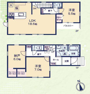 【間取り】 | 千葉市中央区東千葉一丁目　新築分譲住宅１号棟 | 千葉市中央区東千葉１丁目　１号棟　２LDK＋納戸