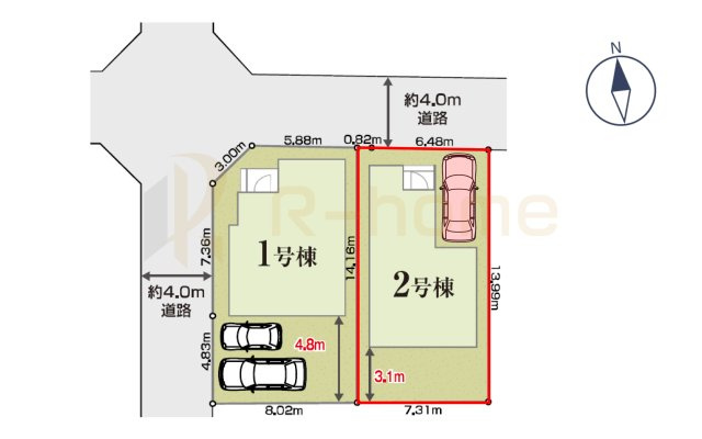 我孫子市並木7丁目第1期　新築戸建て　2号棟の区画図|大きなお買い物だからこそ、メリット・デメリットを伝えさせて頂きます。
R-homeにお任せください♪