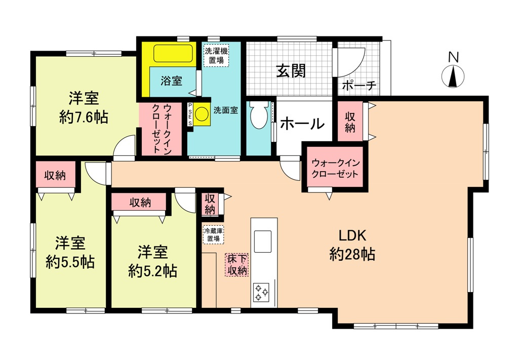 GRACE　水戸市見川　2期 　限定1棟！の間取り|　
☆広々28帖のLDKは二面採光で明るく開放的。収納スペース充実です。独立性の高い居室がプライベート空間を守り、来客の際に安心です。