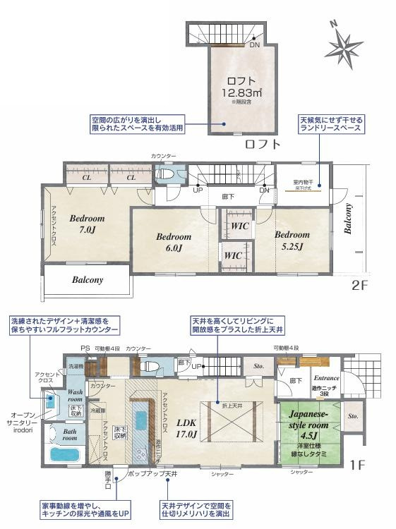 羽生市西５丁目　新築一戸建ての間取り|天気や季節を気にすることなく干せるランドリールーム付きです♪