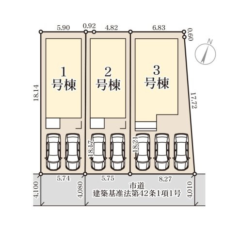 福岡市南区警弥郷1丁目第4-3棟（1号棟）の区画図|配置図（1号棟）