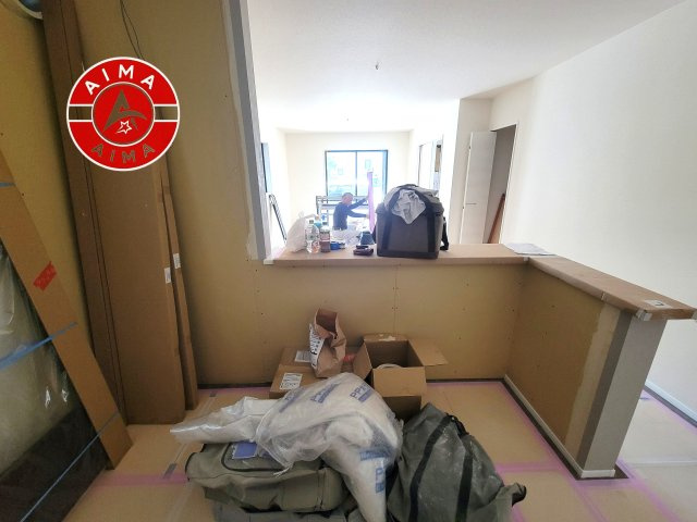 福岡市南区警弥郷1丁目第4-3棟（1号棟）の内観：施工例|ご家族を近くに感じられる対面キッチンのLDK。会話もはずみそうですね。