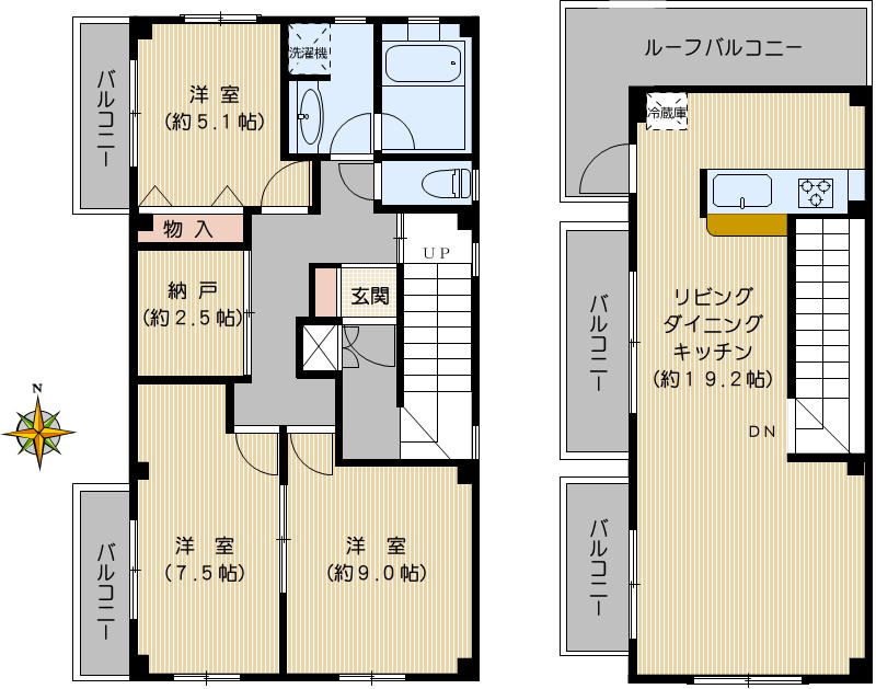 リビングが広く、収納も豊富です。