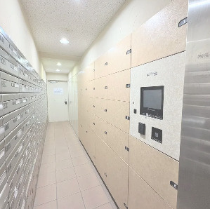 ダイアパレスつづきの丘の設備|テレビモニターインターフォンの横に宅配ボックスがあり留守時も安心ですね。
