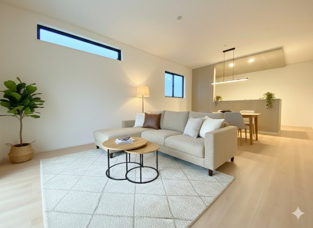 吉川市高久1丁目　新築戸建　全3棟　C号棟の居間・リビング|同施工会社の参考写真にCGによる画像処理を行っています。家具、小物、カーテン等はイメージはCGです。