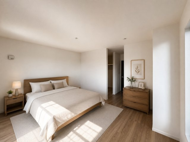 大和高田市西坊城第9期の寝室|洋室9.7帖　（画像の家具はAIによって作成したものです）