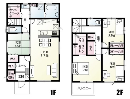 【間取り】 | 熊谷市石原　新築住宅 | ≪5号棟≫4LDK＋ファミリークローク■リビングアクセス階段■土間収納・ウォークインクローゼットなど収納充実の間取りプラン