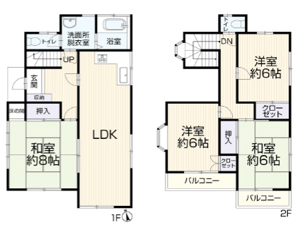 川越市大字大仙波　4LDK+カースペース付き　中古戸建の間取り